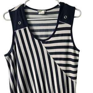 Dolcezza Womens M Maxi Dress Navy Blue White Striped Sleeveless Grommet Nautical
